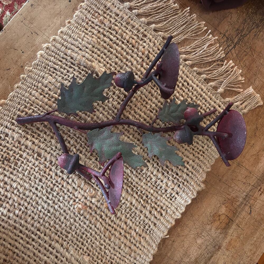 Wall Sconce Candle Holder Rustic Leaves & Acorns 14 X 10" Holds 3 pillar candles - Picture 3 of 14